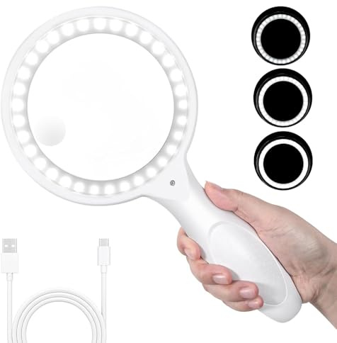 Lupe mit Licht, 60 Fach 33 LED Handlupe 30XLeselupe mit Licht, USB-Aufladung Lupe 3 Modi Leselupe für Senioren, Kinder, Juwelier, Hobbies