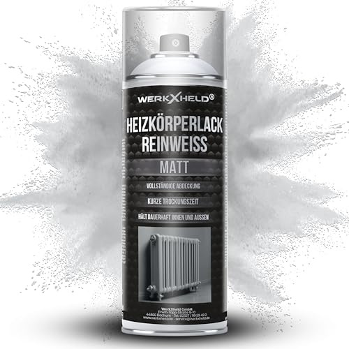 WerkXheld Heizkörperlack Reinweiß RAL 9010 matt – Speziallack für Heizkörper, Wasserrohre, Boiler und Metalloberflächen, Hitzebeständig, langlebiger Sprühlack, 400ml
