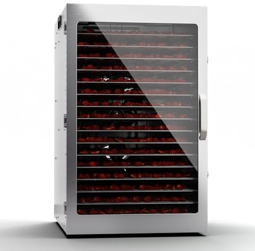 Klarstein Dörrgerät, Dörrautomat für Gemüse, Obst, Pilze & Fleisch, 1500W Edelstahl-Dörrautomat, Trockenautomat mit 16 Metallgitter, Dörrgerät mit 24H Timer & Touch-Display, Food Dehydrator