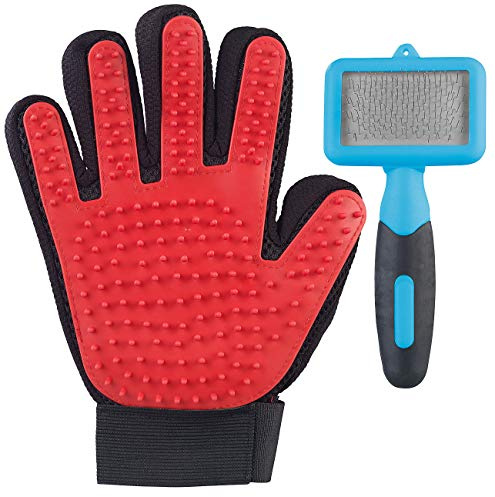 infactory Katzenbürste: 2in1-Fellpflege-Set für Hunde und Katzen mit Bürste und Handschuh (Katzenhandschuh, Fellbürste Katze, Cat)