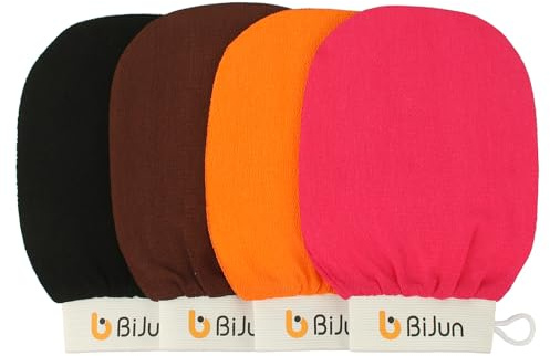 BiJun Peelinghandschuh, Exfoliating Gloves Body Scrub, Marokkanische Kese Peeling Handschuhe, Premium Scrub Exfoliate für Bad Oder Dusche (4 pack)