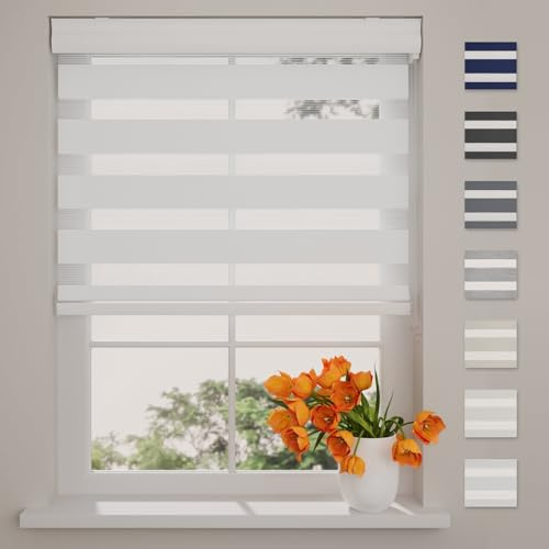 DTCH® Doppelrollo mit Kassette 40 x 130 cm (BxH) weiß, Blickdicht oder Transparent, Größen von 40 bis 220 Breite, ohne Bohren möglich, Duo Rollo, doppelrollo 40 cm breit