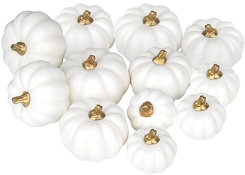 Miaikoe Künstliche Kürbisse 12Pcs Verschiedene Größen Bulk Weiße Ernte Lebensechte Kürbis gefälschte Schaum Kürbisse Set für Herbst Herbst Halloween Party Thanksgiving Urlaub Dekor Anzeige