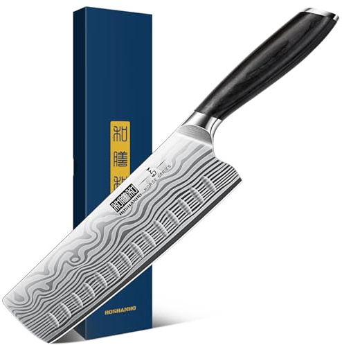 HOSHANHO Kochmesser Japanisches Nakiri Messer, 18 cm Küchenmesser aus Hochwertigem Edelstahl, Extra Scharfe Messerklinge Profi Messer mit Ergonomischem Pakkaholz-Griff