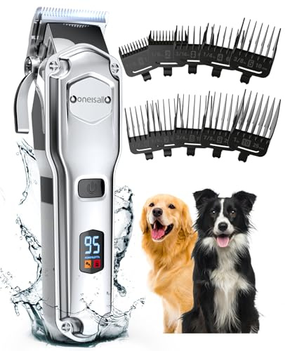 oneisall Hundeschermaschine für die Fellpflege für dickes, schweres Fell/geräuscharmer, wiederaufladbarer, kabelloser Haustierrasierer mit Edelstahlklinge/wasserdichter Hunderasierer für Hunde