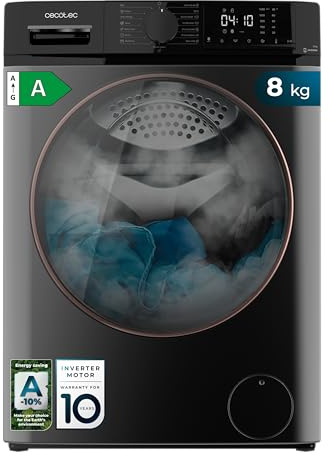 Cecotec Waschmaschine 8 kg Bolero DressCode 8610 Inverter Steel A | Energieklasse A-15%, Inverter Plus Motor, 1400 rpm, 15 Programme, SteamMax, OnSmart, Smooth Wash und KidLock