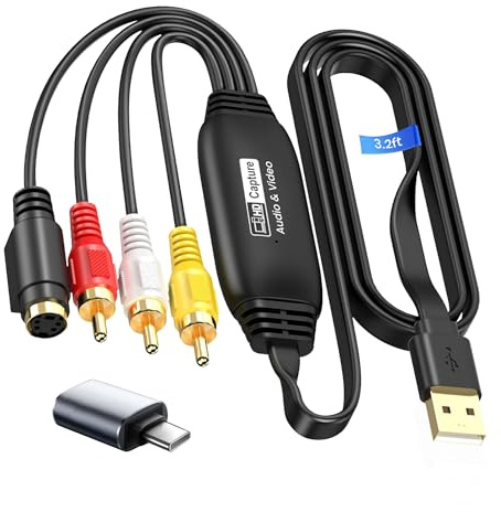 avedio links VHS to Digital Converter, USB2.0 Capture Card, 1080P Video Capture Device Convert VHS VCR DVD to Digital Adapter, Video Capture Karte mit Scart/AV Adapter mit Windows, Mac OS