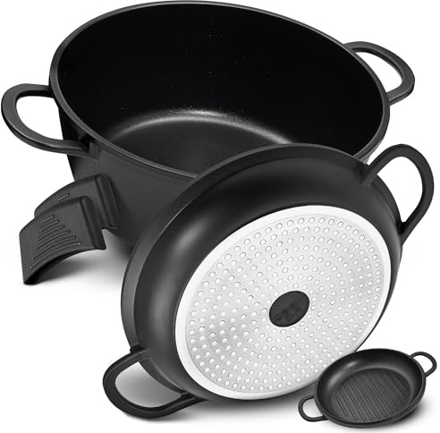 TLESS® 2in1 Aluguss Bräter mit Deckel backofengeeignet | Schmorpfanne & Schmortopf oder als Bratentopf für Induktion | sehr leicht & widerstandsfähig | Ø 24 cm 4 Liter schwarz