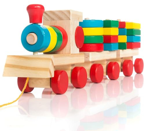 all Kids United® Holz-Eisenbahn für Kinder ab 1 Jahr - Sortierspielzeug | Sortier-Holzzug aus Kiefernholz – fördert Feinmotorik & Konzentration – Farben platzen nicht ab