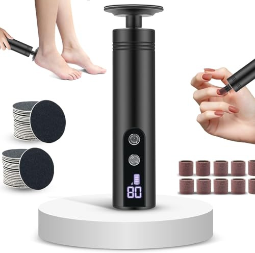 2-in-1 hornhautentferner elektrisch mit 9 Einstellbaren Geschwindigkeiten Wiederaufladbare LED Pediküre und Maniküre Set mit Auswechselbare Schleifscheiben für Fuß & Nagelpflege