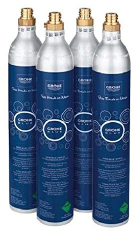 GROHE Blue, 4x 425g CO2-Flaschen für bis zu je 60l Sprudelwasser | Lebensmittelechtes CO2, kompatibel mit gängigen Sprudlern, universal einsetzbar, leichter Austausch (40422000)