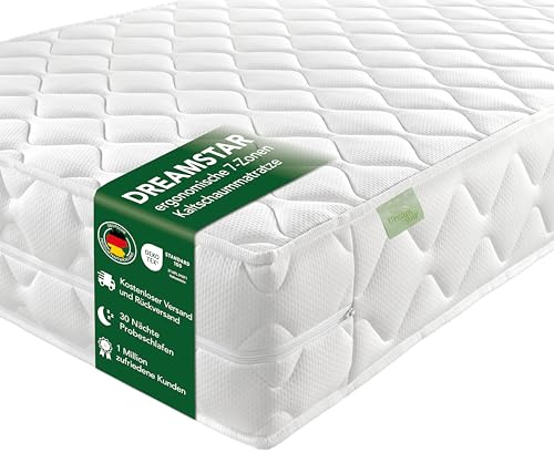 DREAMSTAR Ergo Flex XXL Duo 7-Zonen Matratze 160x200 cm | H2&H3 | Ergonomische Kaltschaummatratze | Hypoallergen & Antibakteriell | Bezug abnehmbar & waschbar | Öko-TEX® | (22cm, 160 x 200 cm)