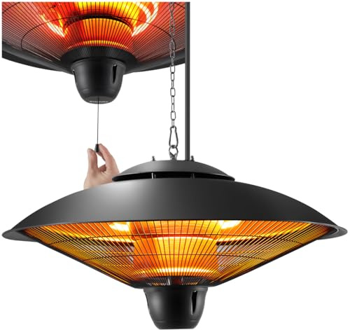 tectake® Infrarot Heizstrahler hängend, Deckenheizung, Infrarotstrahler Lampe zum Aufhängen an Decke, outdoor und indoor Infrarotheizung, Heizung elektrisch, Deckenheizstrahler für Terrasse