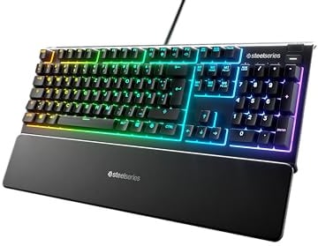 SteelSeries Apex 3 Gaming Tastatur - 10-Zonen RGB-Beleuchtung - Flüsterleise Gaming-Switches - Premium magnetische Handballenauflage - IP32 wassergeschützt - Deutsches (QWERTZ) Layout