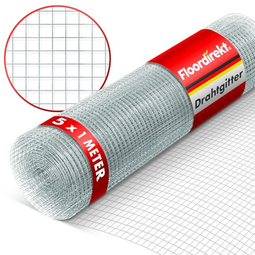 Floordirekt Drahtgitter feinmaschig - Maschenweite 6,3 mm - verzinkt - 100cm Höhe x 5m Länge - Rolle extra - Metallgitter als Volierendraht, Kaninchendraht, Wühlmausgitter für Hochbeet im Garten