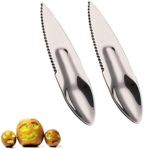 Norhogo 2 Stück Schneidlöffel,2 in 1 wiederverwendbarer Obst Schneidlöffel,Edelstahl Kiwi Cutter Gemüse Slicer für Äpfel Grapefruits Papaya Orangen, Silber