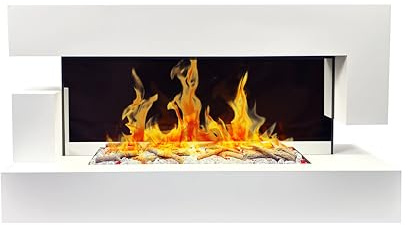 CHEMIN'ARTE Elektrokamin - Wandkamin Elektrisch - Quartz 121x65zm mit heizung 2000W - Weiß - Kamin deko - mit Fernbedienung - LED-Flammeneffekt