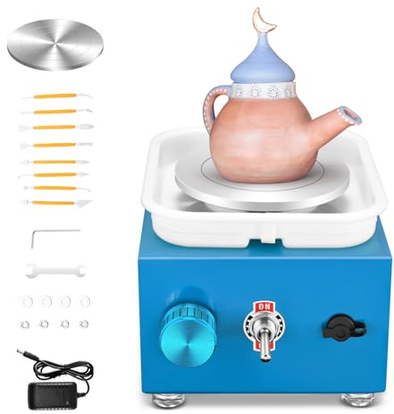 SenDeluz Töpferscheibe Elektrisch, Mini Electric Pottery Wheel 2000 U/min Einstellbare Geschwindigkeit mit Abnehmbarem ABS-Becken und 6,5/10 cm Drehteller, Töpferscheibe mit Tonformwerkzeug Geliefert