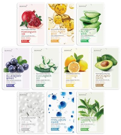 [PAKET VON 10] EUNYUL Natural Moisture Gesichtstuchmasken 10 Typen 22 ml x 10 Stück Koreanische Hautpflege Tuchmask