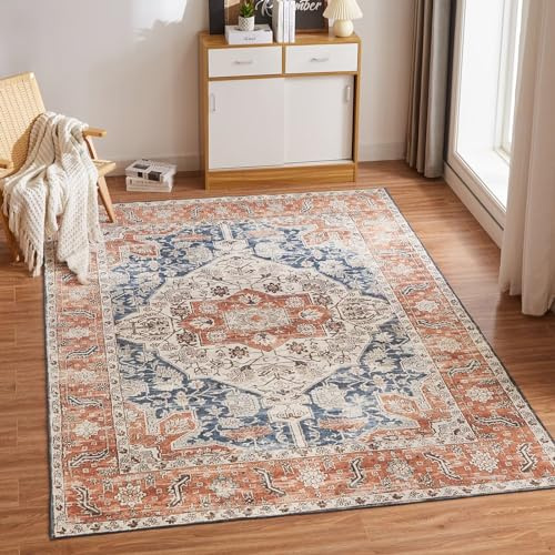 CHOSHOME Teppich Wohnzimmer 80x150CM Waschbarer Vintage Orange Kurzflor Teppiche Orientalisch Weiche Carpet für Schlafzimmer Boho rutschfest Waschmaschine