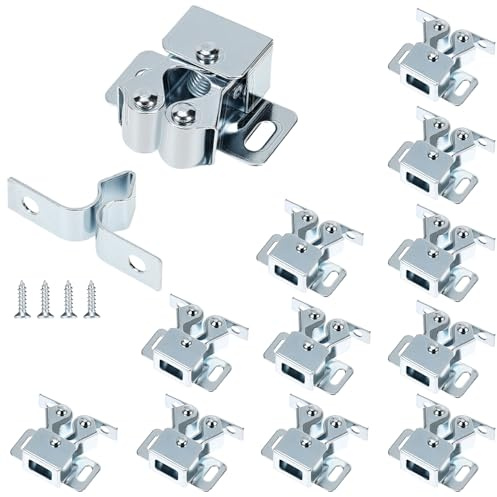 QWORK® 12 Stück Edelstahl Möbelschnapper Doppel-Rollenschnäpper mit Schrauben für Schrank, Kleiderschrank Küche Möbel