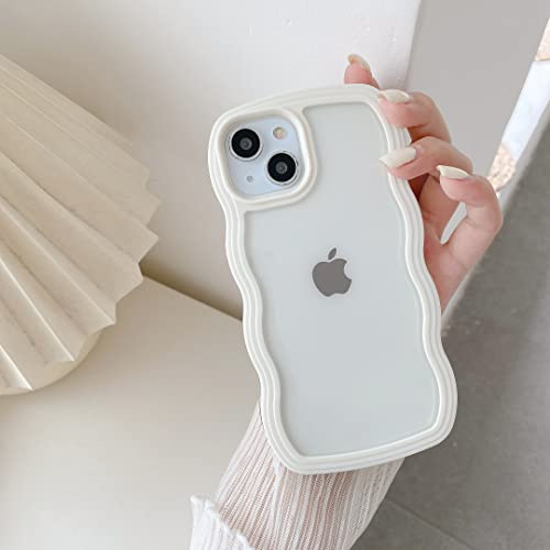 QLTYPRI Kompatibel mit iPhone 13 Hülle, iPhone 14 Transparent Case Aesthetic Curly Handyhülle Frauen Mädchen Girls Süßes Wellen Design Silikon TPU Bumper Schutzhülle - Weiß