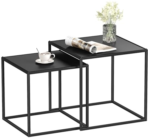HOMCOM Couchtisch Quadratisch 2er Set, Satztisch Modern Wohnzimmertisch Stapelbar Kaffeetisch Beistelltisch für Wohnzimmer 40x40x40cm & 35x35x35cm, Schwarz
