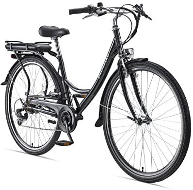 Teutoburg Senne Pedelec Citybike Elektrofahrrad schwarz, E-Bike 28 Zoll, 10,4 Ah/36V Lithium Ionen Akku, 7-Gang Shimano-Kettenschaltung