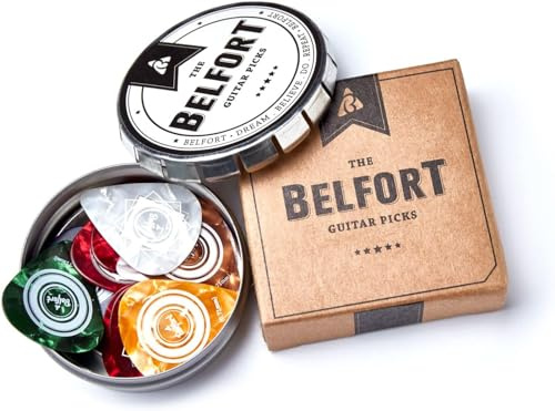 BELFORT 20 hochwertige Plektren für Gitarre - Zubehör Ebook + edle Geschenk Box - Gitarren Plektrum (E Gitarre, Akustikgitarre, Bass Guitar Picks) 4 Stärken: 0.46-1.20mm (Gitarren Zubehör Geschenk)