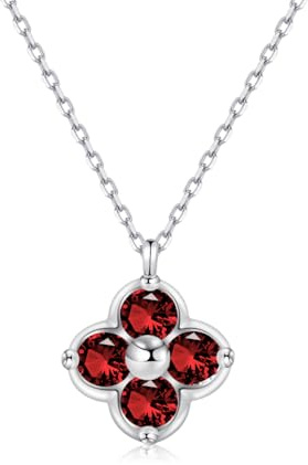 PHNIBIRD Kleeblatt Geburtssteine Kette 925 Silber Damen Geschenk 45cm | 925 Silber Kette,Hypoallergen,Tägliches Tragen,Geburtssteine Schmuck,Feinen, Zarten Kleeblatt Anhänger,Funkelnd 5A Zirkon