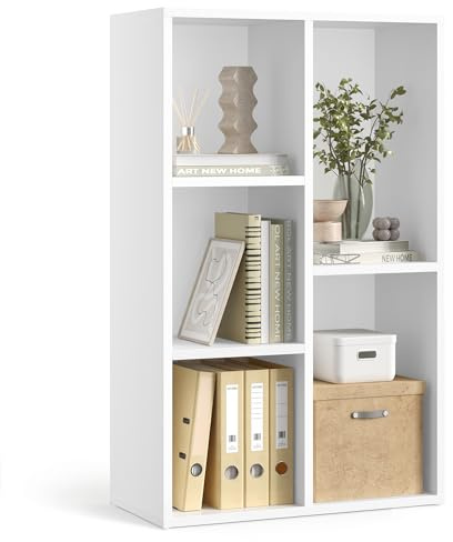 VASAGLE Bücherschrank, Bücherregal, mit 5 Fächern, Büroregal, Würfelregal, Standregal, für Wohnzimmer, Schlafzimmer, Büro, Kinderzimmer, weiß LBC25WT