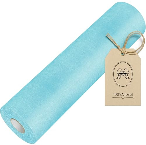 100%Mosel Vlies Tischläufer, in Himmelblau (30 cm x 25 m), Tischband | Edle Tischdeko für Taufe (Junge) und Babyparty – Meterware von der Rolle, zuschneidbar