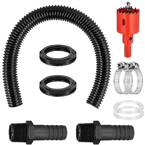ZHIQIN Regentonnen Verbinder Set,1.57 Zoll (40mm) Regentonnendurchführung Regentonnen Verbindungsset mit 500 mm Verbindungsschlauch Lochöffner überlauf Regentonne für Regenwasser Tonnen