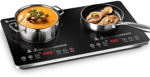 AMZCHEF Induktionskochfeld 2 Platten Freistehend, Induktionskochplatte 2 Platten 3500W mit Unabhängigen Steuerungen, 20 Temperaturstufen, mehrere Leistungseinstellungen, 4-Stunden-Timer