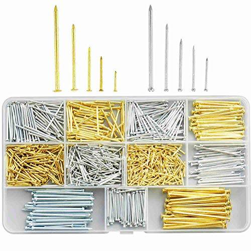 Litorange 900 Stück Stahlnägel Set,10 Größen Betonnägel(13-35MM),Verkupferte Rundkopfnägel und verzinkte Nägel ohne Kopf,Wandnägel für Bild Aufhänger, Holzbearbeitung und DIY-Dekoration