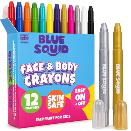 12 Farben Schminkstifte Kit von Blue Squid, Kinderschminke für Face Paint, Face Paint Kreiden Set, Abwaschbare Kinderschminke Set, Kein Durcheinander, drehbare Farbstifte, Bodyainting für Kinder