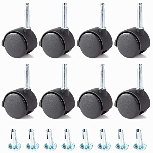 Skelang 8 Pcs 40 mm Stangen-Lenkrollen, Doppelrolle mit Bremse, Nylonrolle für Holzschränke und kleinen Wagen, Tragfähigkeit 15kg pro Rolle
