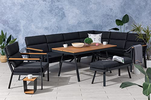 Gardissimo Hohe Dining Aluminium Lounge Nara XL Rechts, Inklusive Bank, Sessel und Wasserabweisender Kissen