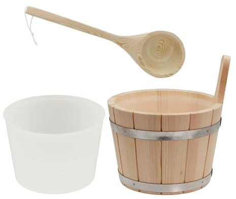 HAF Saunakübel Set Nadelholz 5 Liter mit Einsatz und 40cm Saunakelle aus Kiefernholz | Feuchtigkeitsresistenter Aufgusseimer | Hochwertiges Sauna Zubehör | Qualität: Made in Germany