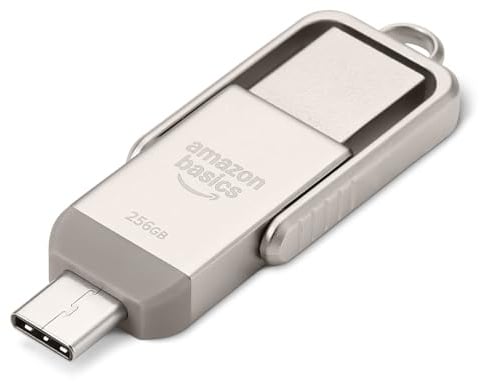 Amazon Basics USB-Speicherstick, USB-Stick mit zwei Anschlüssen (USB-C und USB-A), 256GB, Champagner-Silber