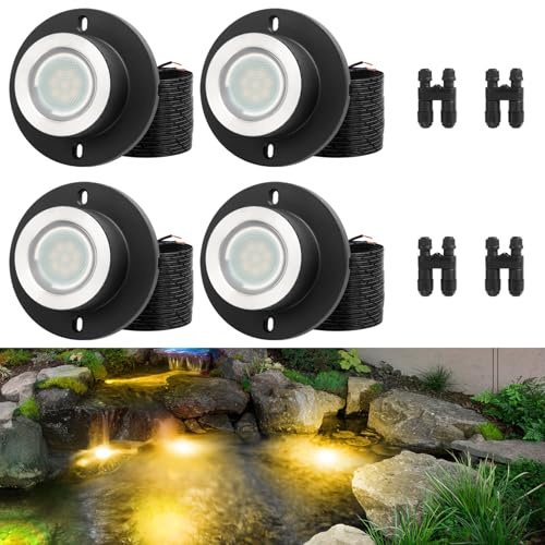 4 Stück Teichbeleuchtung LED Unterwasser, IP68 Wasserdicht Unterwasserbeleuchtung Warmes Licht Teichlicht mit UL-Cord, Niederspannung Poolbeleuchtung für Pool Teich (Transformator nicht enthalten)