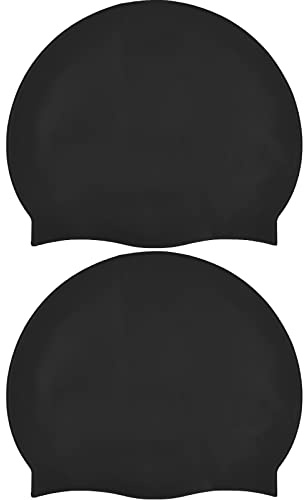 Newaner 2er-Pack Badekappe Silikon, Badekappen für Schwimmer Ohrenschutz, Ripstop-Beschichtung für Komfort und Rutschfestigkeit, Swimming Cap, Bademütze für langes Haar und für Damen, Herren（Schwarz）