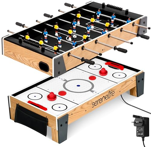 SereneLife Multifunktionstisch, Spieltisch 2in1 Airhockey Tisch & Mini Tischkicker, Air Hockey Spieltisch mit Tischfußball mit 2 Kickerbälle & 2 Pucks, Kickerbälle Kinder & Erwachsene Platzsparend