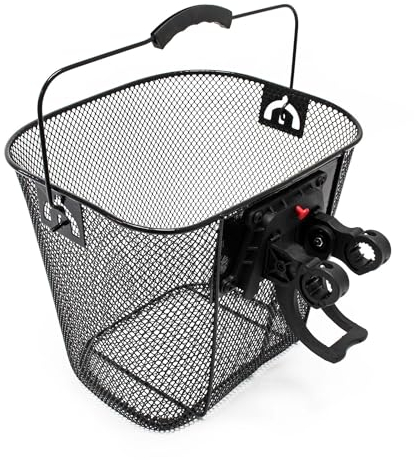 Wiltec Fahrradkorb vorne 32,5x24x26,5cm aus Stahl Schwarz abnehmbar zur Montage am Lenker Drahtkorb Lenkerkorb Einkaufskorb Fahrrad Korb