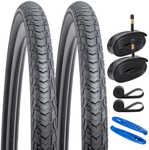 YunSCM 2Pcs Faltbar 28 Zoll Reifen 28x1.40 700x35C Mantel 37-622 Plus 2Pcs 700C Schlauch AV48mm Valve kompatibel 700C City Bikes, Rennräder 700x35C 37-622 Fahrradreifen und schlauche