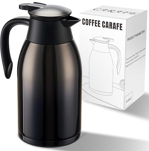 PARACITY 2L Isolierte Kaffeekanne aus Edelstahl, Zum Warmhalten, Doppelwandig Vakuumisoliert, Für Kaffee und Tee, Zuhause und Büro (schwarz)