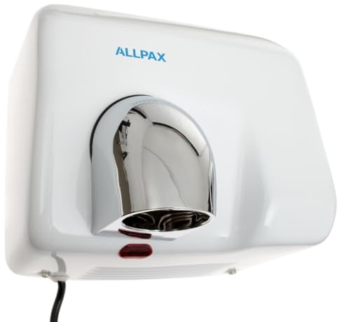 Allpax Händetrockner HT-21 Edelstahl Weiß – 2300W Handtrockner mit Infrarotsensor, 10–15s Trocknungszeit, 108 km/h Luftstrom, 360° Düse, kontaktlos für WC, Gastronomie & öffentliche Waschräume