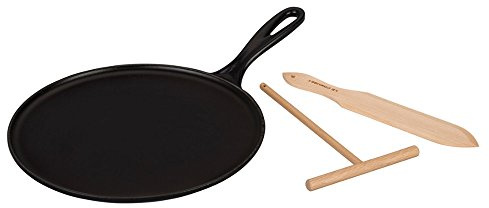 LE CREUSET Gusseisen-Crêpespfanne, Inkl. Holzschieber, Ø 27 cm, Rund, Für alle Herdarten inkl. Induktion geeignet, Schwarz, 20136270000460