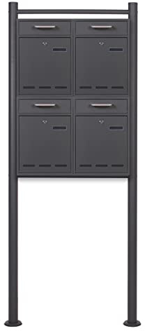 2x2 Briefkasten V53 Anthrazit Postkasten mit Briefkastenständer und Sichtschlitzen, Postbox