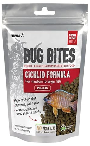 Fluval Bug Bites Fischfutter, mit Insektenlarven, für Cichliden, langsam sinkendes Pellets 5-7mm, 100g